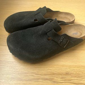 Birkenstock Boston Clog Suede Black  Soft Footbed Sz 45 EU / 12-12.5 US